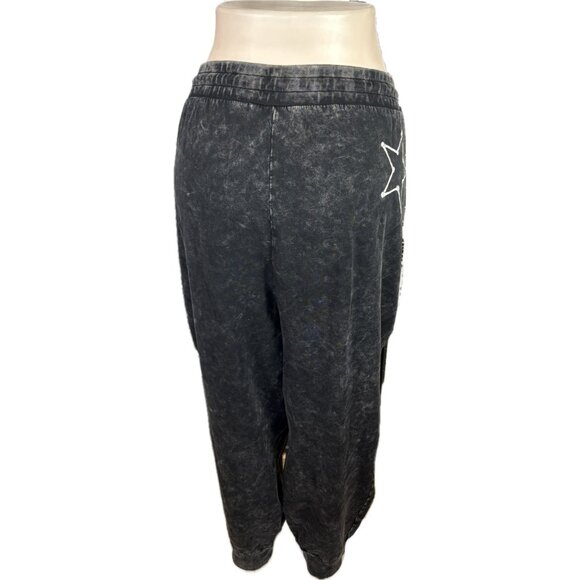 Lovesick +6 Black Acid Wash Drawstring Star Skeleton Bones Graphic Jogger Pants - Picture 4 of 7